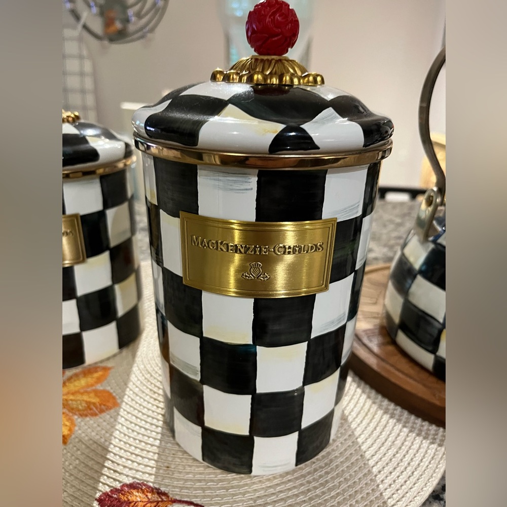 Mackenzie Childs Courtly Check Enamel Canister - Large - New